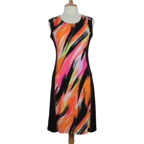Soft Works Dress Women Small Sleeveless Stretch Multi Pink Black Orange Sheath - Picture 1 of 9